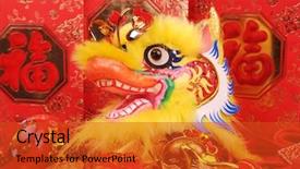  Presentation with traditional dancing - PPT theme having year ornaments--traditional dancing dragon background and a red colored foreground