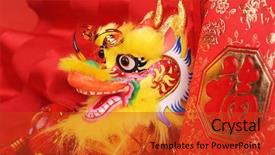  Presentation with chinese new year - Theme featuring year ornaments--traditional dancing dragon background and a red colored foreground
