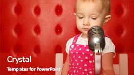  Presentation with microphone - Presentation theme having year performance presentation - portrait of little girl background and a crimson colored foreground