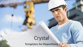  Presentation with water pipeline construction - Audience pleasing presentation consisting of year review - male architect reviewing blueprint backdrop and a light blue colored foreground