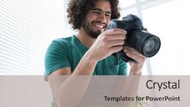  Presentation with qatar photos - Amazing presentation theme having year review - photographer reviewing captured photos backdrop and a sky blue colored foreground