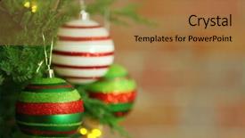  Presentation with christmas silver blue turquoise baubles - PPT theme enhanced with year round family - christmas baubles on a fir background and a  colored foreground