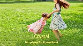  Presentation with circle callouts - Presentation design featuring year round family - mother turns little daughter background and a tawny brown colored foreground