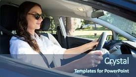  Presentation with rear view mirror - Presentation featuring clothing drive - active senior woman looking background and a ocean colored foreground