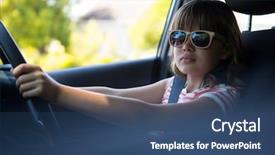  Presentation with teenage girl - Presentation theme featuring clothing drive - happy teenage girl driving background and a ocean colored foreground