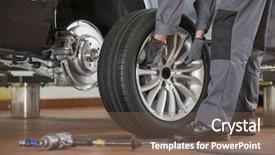  Presentation with mechanic shop - Presentation featuring s tire in repair shop background and a violet colored foreground