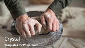  Presentation with clay - Audience pleasing slide set consisting of male potter molding a clay backdrop and a tawny brown colored foreground