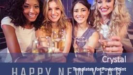  Presentation with happy new year - Presentation theme enhanced with year women holding sparkling wine background and a ocean colored foreground