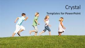  Presentation with children running - Colorful PPT theme enhanced with 10 years - young children running through field backdrop and a light blue colored foreground