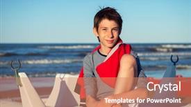  Presentation with evaluation of 5 years old boy - Presentation theme having years old boy at seaside background and a coral colored foreground