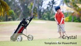  Presentation with golf - Beautiful PPT theme featuring years old boy playing golf backdrop and a soft green colored foreground