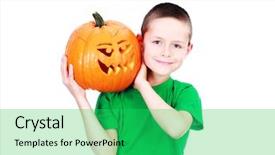  Presentation with evaluation of 5 years old boy - Presentation design having years old boy with halloween background and a shamrock green colored foreground