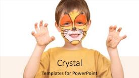  Presentation with old - Amazing PPT theme having years old boy with paint backdrop and a yellow colored foreground