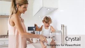  Presentation with mom - PPT layouts enhanced with years old child washing dishes background and a coral colored foreground