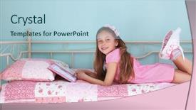  Presentation with old school punk rock leather - Slide set with years old school girl reading background and a light blue colored foreground