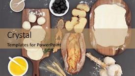  Presentation with rustic love - Theme consisting of yeast black olives olive oil background and a coral colored foreground