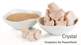  Presentation with yeast - Colorful presentation design enhanced with yeast cubes in bowls isolated backdrop and a sky blue colored foreground