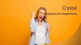  Presentation with successful person - Presentation theme with yelling and clenching fists acting background and a gold colored foreground