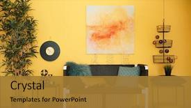  Presentation with room - Slide deck consisting of yellow - modern room interior with stylish background and a gold colored foreground