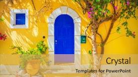  Presentation with old wooden door antique - Amazing slide set having yellow - old wooden door backdrop and a yellow colored foreground