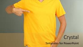  Presentation with young grey maine coon cat - PPT theme having yellow - t-shirt on young man background and a gold colored foreground