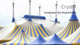  Presentation with circus - Amazing PPT theme having yellow-and-blue-circus-tent backdrop and a white colored foreground