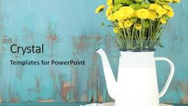  Presentation with teapot - PPT layouts featuring yellow and green flowers background and a light blue colored foreground