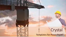 Presentation with crane - Presentation theme with yellow animation - architect holding blueprint while looking background and a coral colored foreground