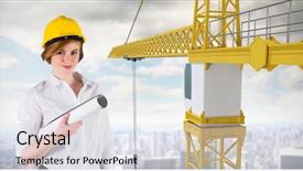  Presentation with telecom digital cimmunica - Slide set with yellow animation - digital composite of female architect background and a light gray colored foreground