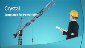  Presentation with architect - Colorful presentation theme enhanced with yellow animation - female architect holding blue prints backdrop and a teal colored foreground