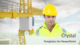  Presentation with wooden cross against the sky - Audience pleasing slide set consisting of yellow animation - male architect looking at blueprint backdrop and a blonde colored foreground