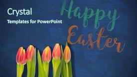  Presentation with blue tulip - Slide set enhanced with yellow animation - tulip flowers against blue background background and a ocean colored foreground