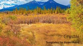  Presentation with mountain lake - Slide deck having yellow-autumn-grass background and a gold colored foreground