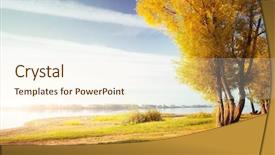  Presentation with tree river - Presentation design featuring yellow autumn tree on coast background and a cream colored foreground