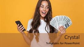  Presentation with mobile money - PPT theme consisting of yellow background holding money background and a red colored foreground