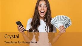  Presentation with mobile money - Cool new presentation theme with yellow background holding money backdrop and a gold colored foreground