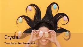  Presentation with eyes detection in an image - PPT theme with yellow background over easter eggs background and a gold colored foreground