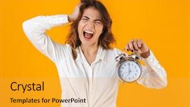  Presentation with upset - Cool new slides with yellow background showing alarm clock backdrop and a  colored foreground