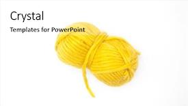  Presentation with yarn - Beautiful presentation design featuring yellow ball of wool yarn for knitting close up on a white background backdrop and a white colored foreground