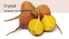  Presentation with coconut shell fresh whole - PPT theme having yellow beets on white background background and a gold colored foreground