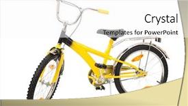  Presentation with white and yellow - Colorful presentation design enhanced with yellow bicycle isolated on white backdrop and a  colored foreground