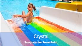  Presentation with water park - Audience pleasing presentation design consisting of yellow bikini sliding striped water backdrop and a teal colored foreground