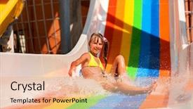  Presentation with inflatable water park - Presentation theme featuring yellow bikini sliding water park background and a lemonade colored foreground