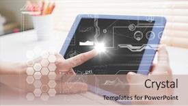  Presentation with tablets wood table tablet white - PPT layouts featuring yellow black shade - digital composite of hands background and a coral colored foreground