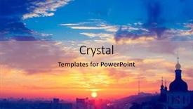  Presentation with rainbow over orad - PPT theme enhanced with yellow black shade - orange sunset and cloud background and a coral colored foreground