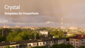  Presentation with factory - Presentation theme with yellow brick road - city outdoor factory chimneys background and a coral colored foreground