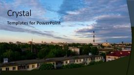  Presentation with croissant factory - Colorful PPT theme enhanced with yellow brick road - city outdoor factory chimneys backdrop and a light blue colored foreground