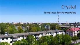  Presentation with factory - Presentation theme enhanced with yellow brick road - city outdoor factory chimneys background and a light blue colored foreground