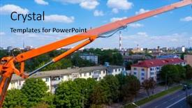  Presentation with factory - Theme consisting of yellow brick road - city outdoor factory chimneys background and a light blue colored foreground