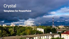  Presentation with factory - Colorful PPT theme enhanced with yellow brick road - city outdoor factory chimneys backdrop and a ocean colored foreground